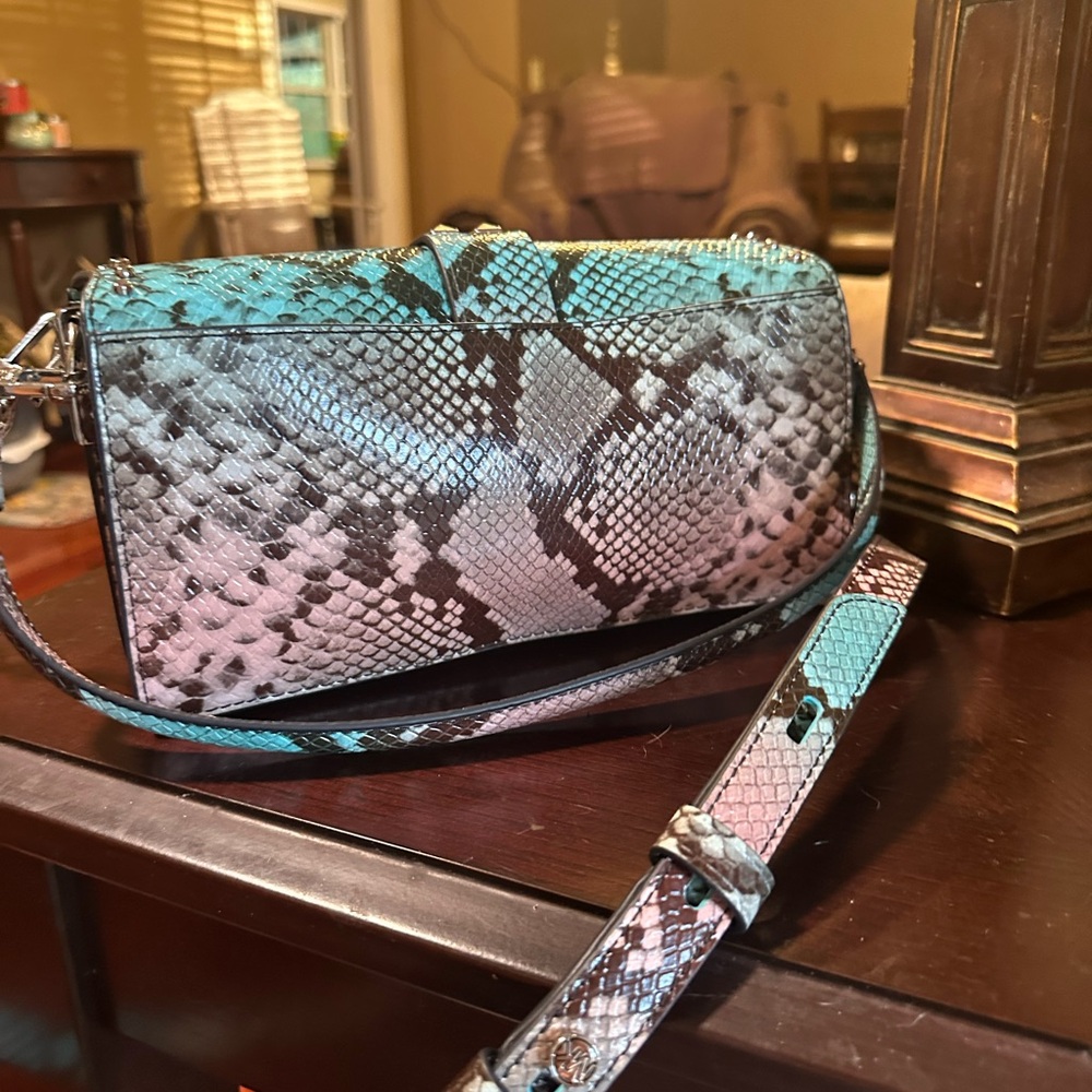 Michael Kors Studded Snake Print Shoulder Bag - Picture 8 of 14